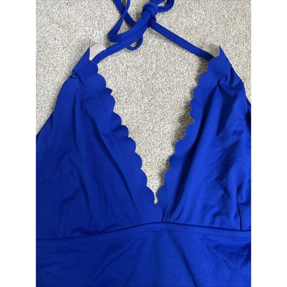 J. Crew Women Scalloped Halter One-Piece Cobalt Blue Swimsuit Sz‎ 10 - Picture 4 of 9